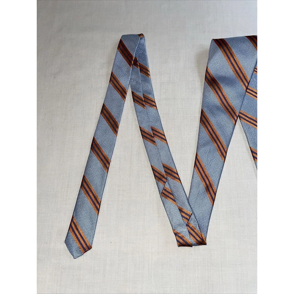 Robert Talbott Men’s Dress Tie Size 58” Blue Orange Striped Silk Business Formal